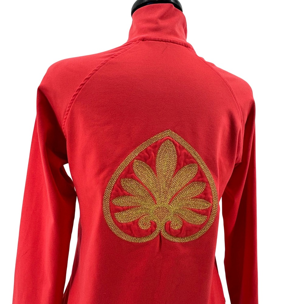 Old Navy Womens Coral Gold Embroidered Heart Lotus Zip Up Track Jacket Medium